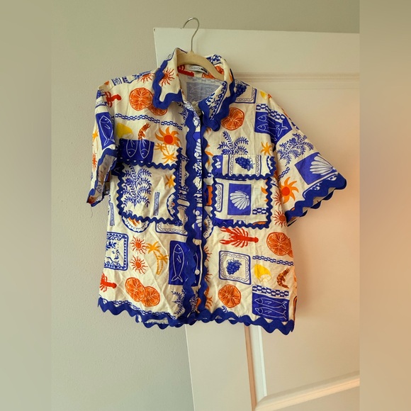 Fashion Nova Kids Short-Sleeve Button-Up Shirt - Blue, Orange & Yellow - Picture 7 of 10